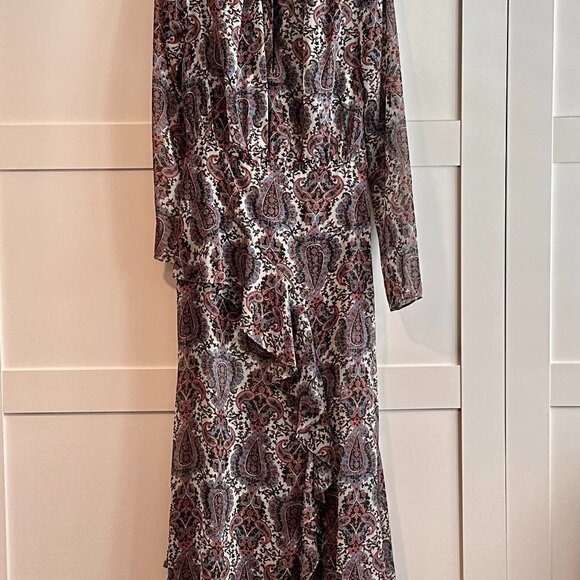 VERONICA BEARD Sazan LS Handkerchief Hem Paisley Dress In Ecru Multi- Size 2 - Picture 5 of 8